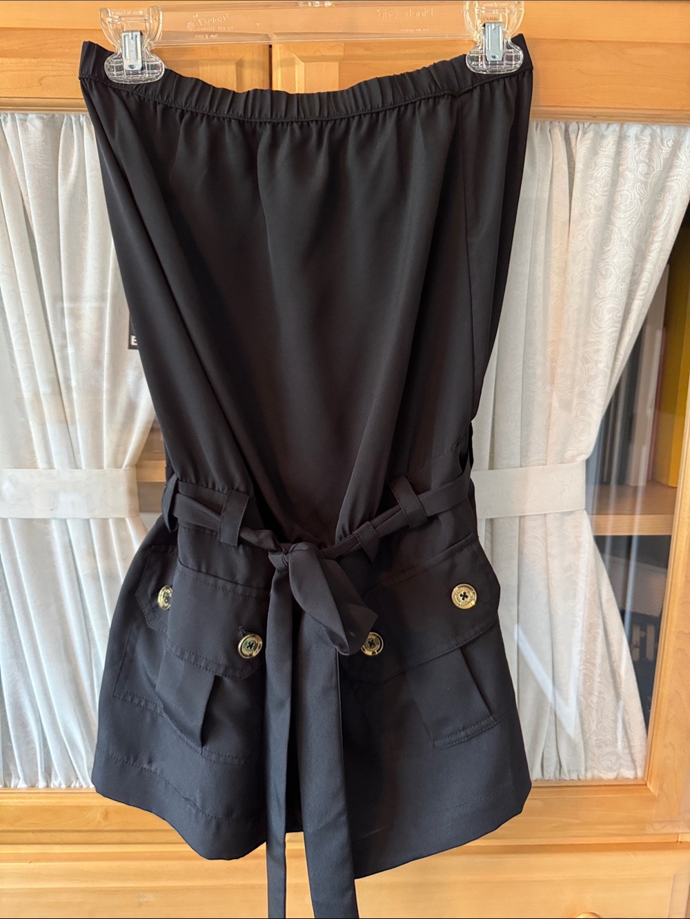 Express Black Strapless Belted Romper